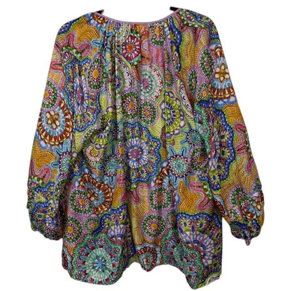Johnny Was Jannika Silk Blouse Naperron Print Multicolor Ruffle Sleeve Size 1X - Picture 5 of 12